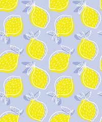 Seamless pattern with lemons and leaves