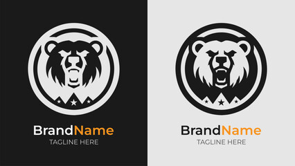 Fierce Bear Logo in Monochrome Shield Design