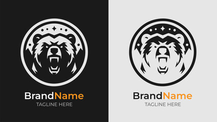 Angry Bear Head Shield Logo with Stars
