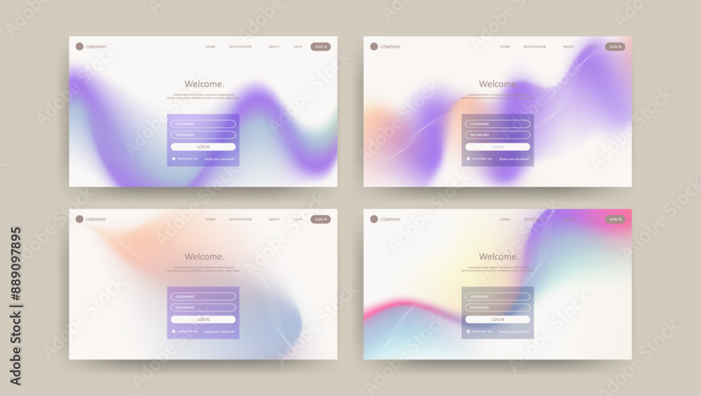 Poster gradient mesh design of landing page set vector template