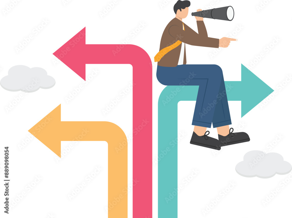 Poster choosing a path to success. people looking for a path that helps him achieve his goals. man chooses 