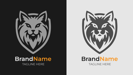 Angry Cat Head Shield Logos in Monochrome.