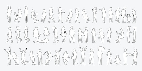 Young person helping elderly person walking with walking aids silhouette set collection. 