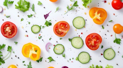 Vibrant Fresh Vegetable Platter Flat Lay on White Background