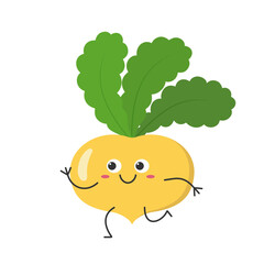 Turnip character cartoon run joy cute smile face vegetable beautiful vector illustration.