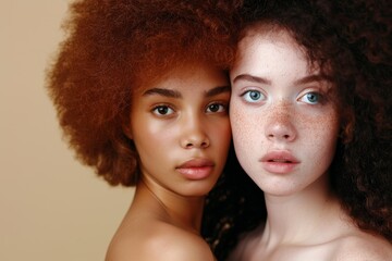 Obraz premium Portrait of Multi-ethnic Young Girls with Headscarves Looking at Camera. Beautiful simple AI generated image in 4K, unique.