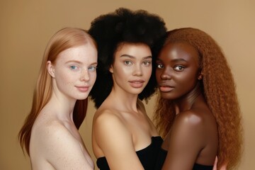 Obraz premium Close-up of two women highlighting the beauty of diverse skin tones Generative AI image. Beautiful simple AI generated image in 4K, unique.