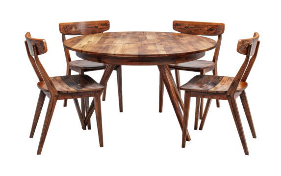 Wooden Round Dining Table Set With Four Chairs