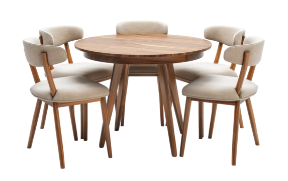 Wooden Dining Table and Chairs Set on White Background