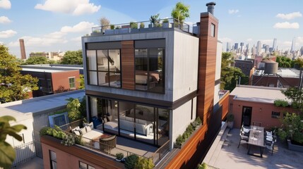 The rooftop terrace offers panoramic city views