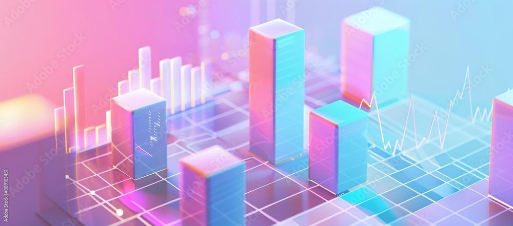 Poster abstract 3d render of bars and charts