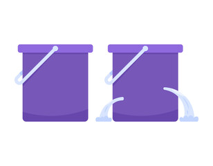 illustration of a bucket in good condition with a leaking bucket. water came out of the bucket because of a hole. symbol or icon. condition of goods or objects. flat style design. graphic elements © Papcut design 