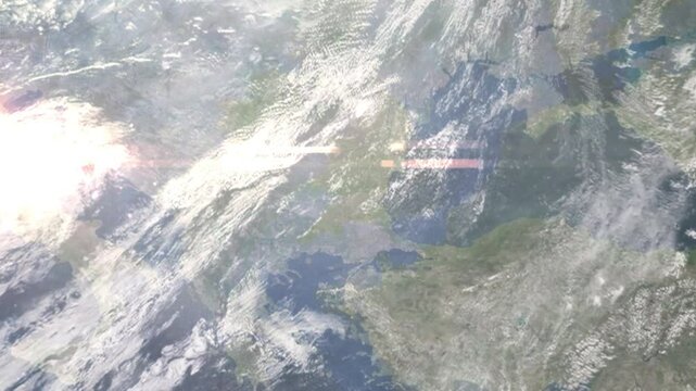 Zooming in on Sliven, Bulgaria frome space - Perfect for Travel Intros and Backgrounds. Realistic 3D Animation.