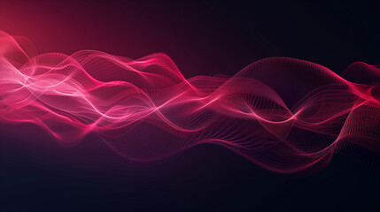 Fototapeta premium A digital art representation of sound waves, rendered in red and pink hues against an abstract dark background. The waves form intricate patterns with soft gradients, symbolizing t