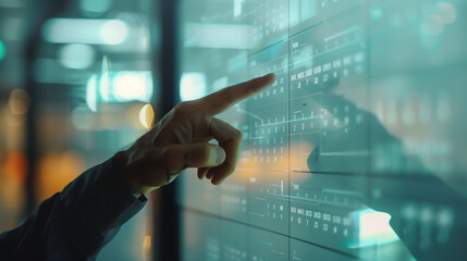 Close up of businessman hand pointing at whiteboard with calendar and plan on it, planning work or project in office . Man making plans for future business strategy using digital t