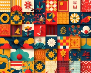 Asian festival patterns, celebratory geometry, flat design illustration