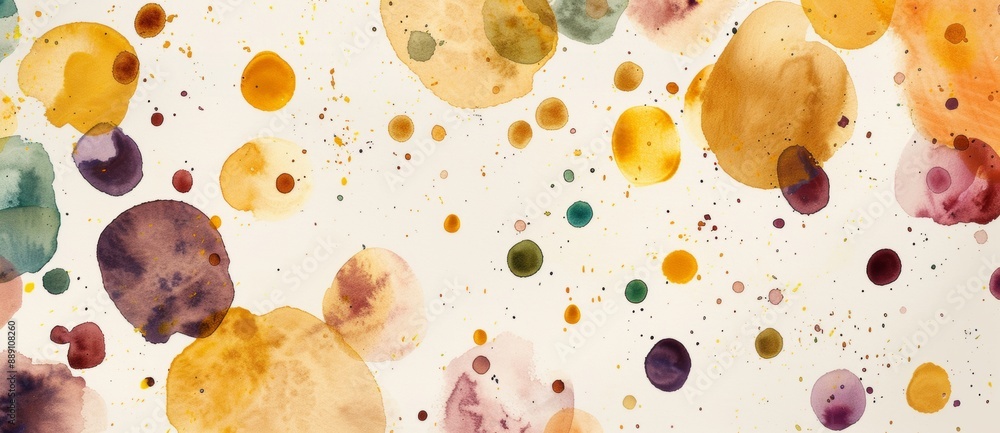 Poster abstract watercolor painting with colorful blobs of paint splashing on a white paper background crea