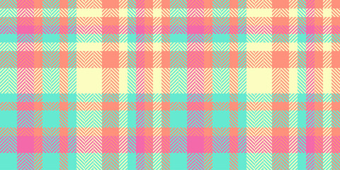 Kilt fabric plaid background, teenage vector pattern tartan. Mexican check textile seamless texture in red and teal colors.