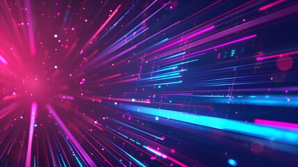 Fototapeta premium Abstract digital background with glowing lines and particles in vibrant pink and blue hues. Perfect for futuristic and tech-related themes.