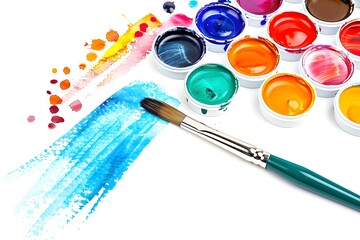 Obraz premium Watercolors and a brush on a white background.