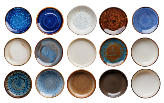 Eighteen Colorful Ceramic Plates With Glaze Variations - Powered by Adobe