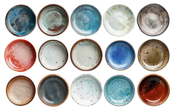 Set of Eighteen Ceramic Bowls With Colorful Glazes - Powered by Adobe