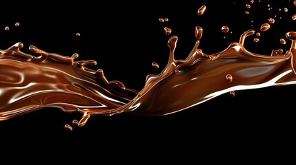Dynamic splash of chocolate captured in mid-air, showcasing rich, flowing textures and droplets against a dark background.