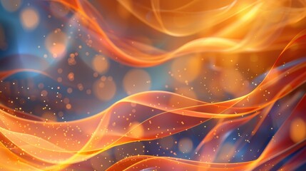 A colorful, abstract painting with orange and blue swirls. The painting has a dreamy, ethereal quality to it, with the orange