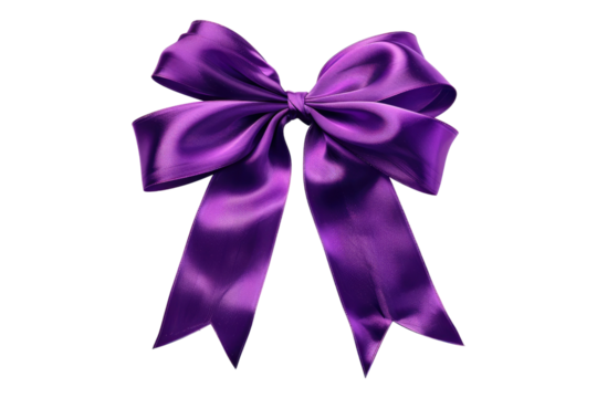 Purple ribbon bow isolated on transparent background