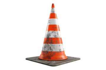 Realistic 3D traffic cone isolated on transparent background
