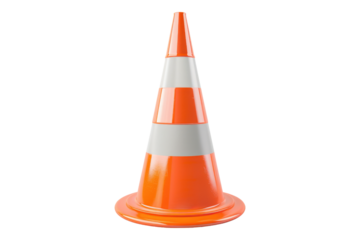 Realistic 3D traffic cone isolated on transparent background