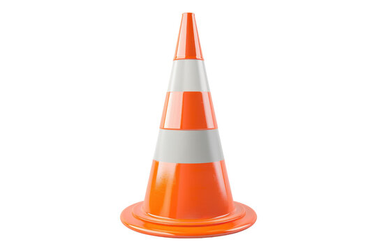 Realistic 3D traffic cone isolated on transparent background