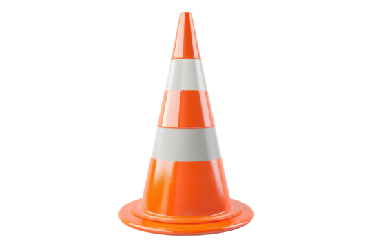 Realistic 3D traffic cone isolated on transparent background
