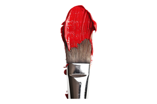 Red paint on paint brush isolated on transparent background