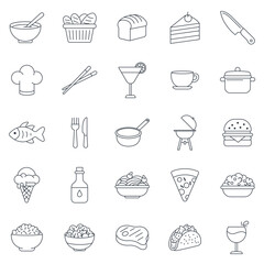 Cuisine, food and drink icons set, Included icons as Chopsticks, Ice Cream Cone, Taco, Hamburger and more symbols collection, logo isolated vector illustration