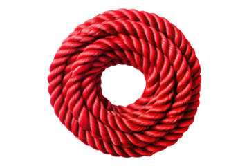 Red rope roll isolated on transparent background