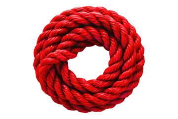 Red rope roll isolated on transparent background