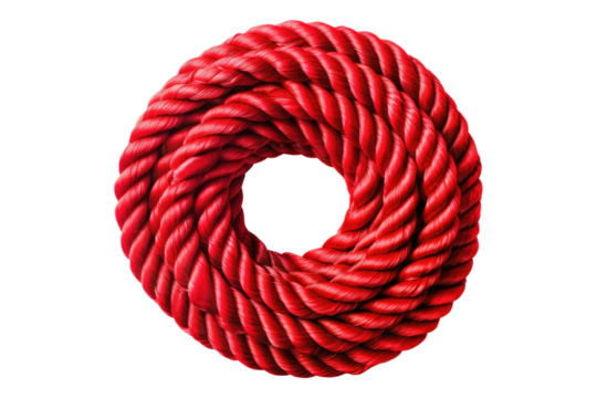 Red rope roll isolated on transparent background