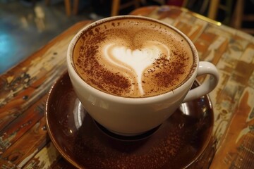 a cappuccino with a heart in it on a saucer