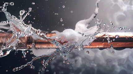 A close-up of a damaged water pipe in a house that is leaking water rapidly. This image expresses the urgency of intervention in the repair of the water installation.
