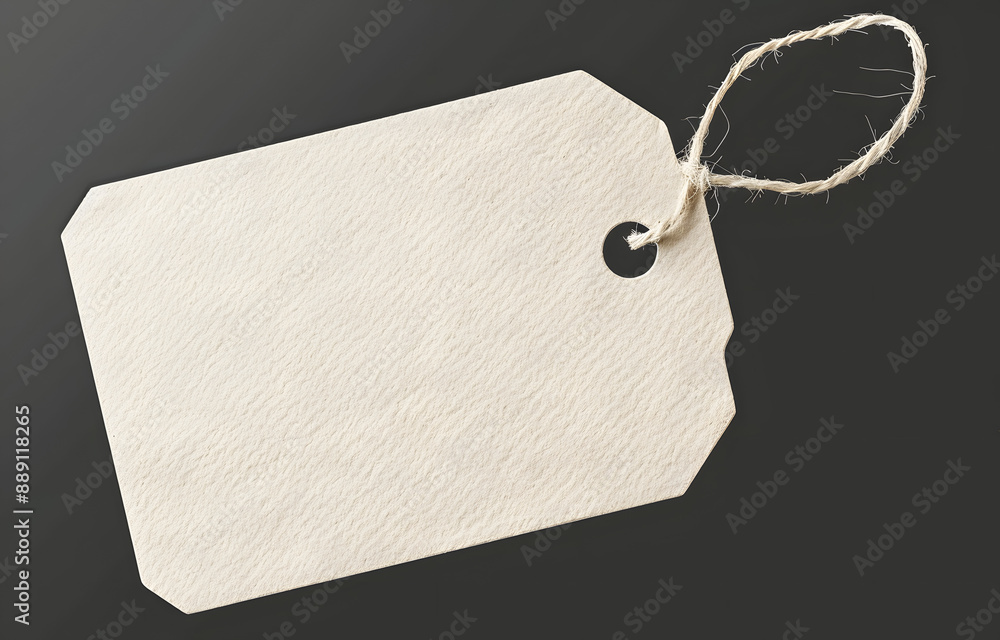 Poster blank paper tag with string isolated on transparent background with shadow