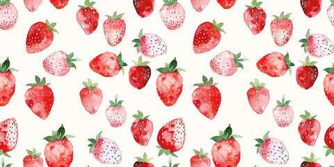 Seamless pattern with watercolor strawberries on white background