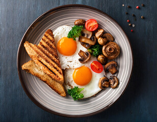  Healthy Breakfast Plate- A top-view image of a breakfast plate with fried eggs, vegetab_1(124)