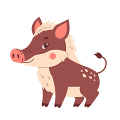 Childrens cute character. Forest animal. Wild boar isolated on white background.