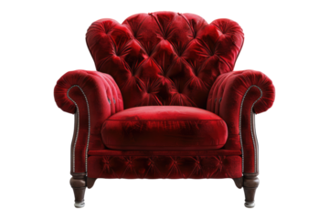 Red velvet armchair isolated on transparent background