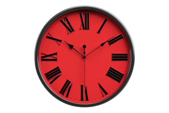 Red wall clock isolated on transparent background