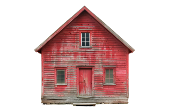 Red wooden house isolated on transparent background