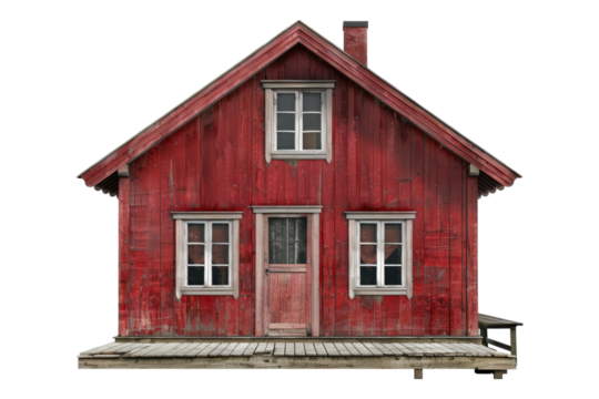 Red wooden house isolated on transparent background