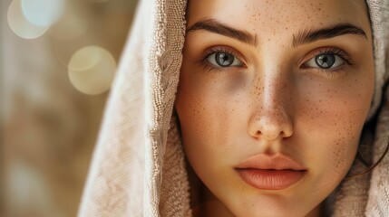 Fototapeta premium Woman with Towel on Head Close-up