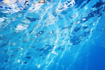 Obraz premium Processed collage of blue water waves texture in sunlight. Background for banner, backdrop